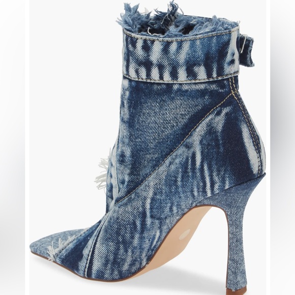 Frayed Denim Peep-Toe Heels - Picture 2 of 3